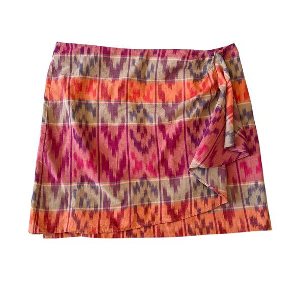 Lauren Ralph Lauren Wrap Skirt Women's 22W PLUS Geo Ikat Cotton Knee-Length NWT - Picture 3 of 16